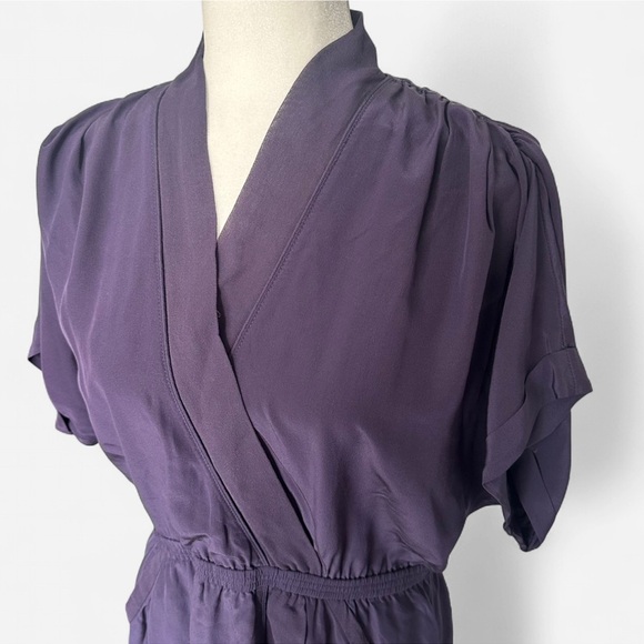 Aritzia Wilfred 100% Silk Faux Wrap Deep Purple Dress with Pockets Feminine Sz M - Picture 2 of 8